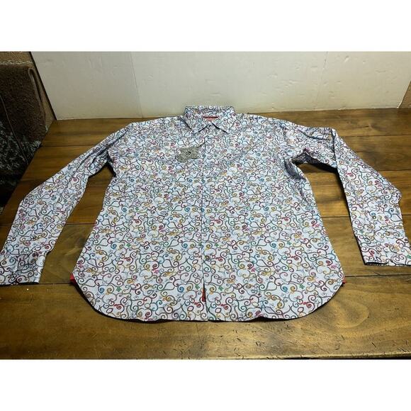 Visconti Black Button LS Men’s Blue Scroll Print Cotton Shirt Large - Picture 7 of 12